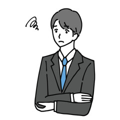 困って腕を組んでいる若いビジネスマンのイラスト