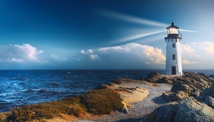The lighthouse and waves create a harmonious melody.  