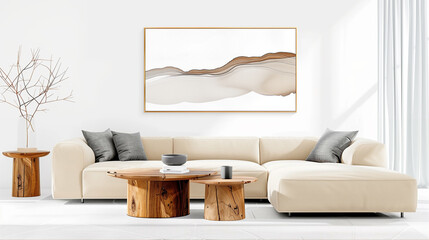 Modern living room furniture with stylish decor and cozy design in bright interior