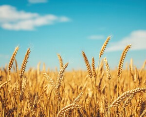 Fototapeta premium Field of ripe wheat with a blue sky in the background - Outdoor