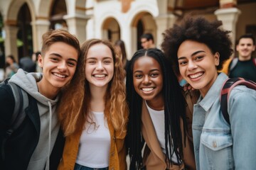 Obraz premium Portrait of a smiling diverse group of students