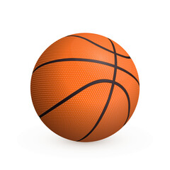 Fototapeta premium Orange basketball ball with shadow isolated on white background. Realistic vector sport inventory. Team sports item.