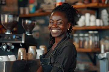 Portrait of a smiling African American female barista