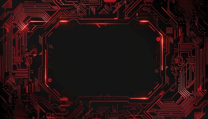Red Circuitry Background with a Central Octagonal Frame