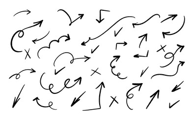 Scrawls and scribbles. Direction pointers arrows. Vector design.