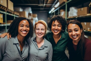 Obraz premium Smiling portrait of a diverse group of female warehouse workers