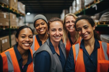 Obraz premium Smiling portrait of a diverse group of female warehouse workers