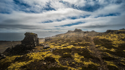 Fototapeta premium nature sceneries taken from Fauskasandur beach along the route 1 between hofn and Egilsstadir, Iceland