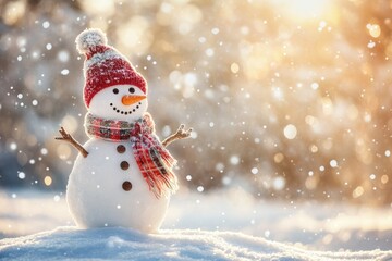 Cheerful Snowman in a Winter Wonderland Scene