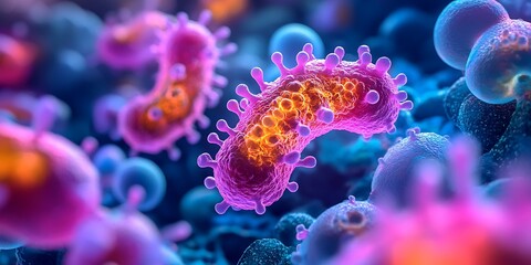 Close-up of bacteria under a microscope