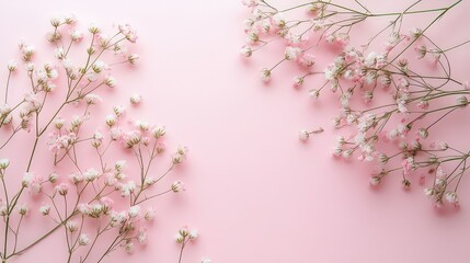 Fototapeta premium Colorful Gipsophila flowers on marble backdrop with room for text Floral display