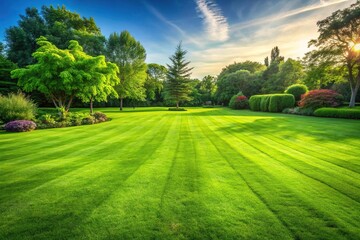 Fototapeta premium A sprawling lawn with varying shades of green grass and subtle texture, plant life, grass texture