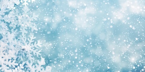 Banner with snowflakes on a blue background with copy space. New Year Christmas background.