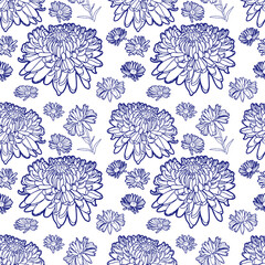 Seemless Pattern - Classic blue and white floral pattern on a white background