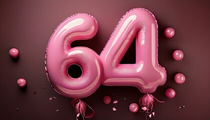 64 number made of pink balloon, copy space