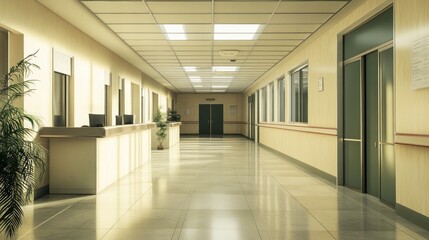 Fototapeta premium Empty hospital interior with quiet administration offices