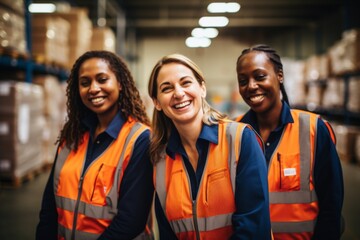 Naklejka premium Smiling portrait of a diverse group of female warehouse workers