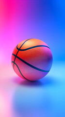 Fototapeta premium Basketball on Court: Sun-drenched orange court with a basketball resting in the sun. Ready for the next game.