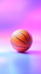 Fototapeta premium Basketball on Court: Sun-drenched orange court with a basketball resting in the sun. Ready for the next game.