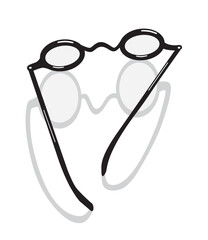 Top view of old eyeglasses with cast shadow, Vector illustration isolated on white background