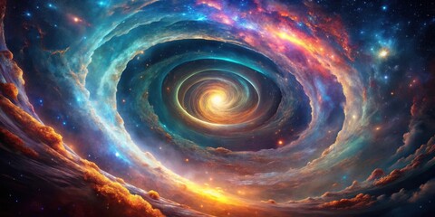 Obraz premium A swirling celestial vortex of vibrant nebulae and glittering stars, creating a mesmerizing cosmic landscape