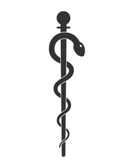 Staff of asclepius symbol. Caduceus sign. Snake around pole medical logo. Vector illustration image.