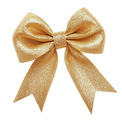 Golden Glitter Bow on Transparent Background, Festive Ribbon