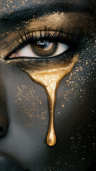 Golden Tear Close-Up Portrait