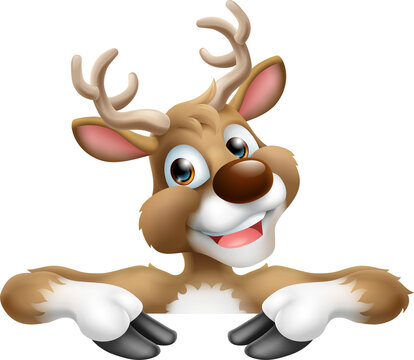 Cartoon Santa Claus Father Christmas Reindeer Sign