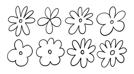 Set of vector flowers in playful style for decorating your design. Flower icons in doodle style.