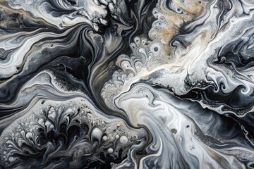 abstract black and white painting with fluid texture and organic shapes