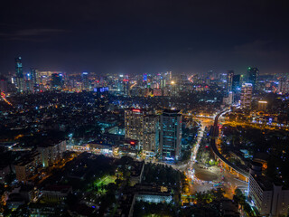 Aerial view of downtown Hanoi at night, Vietnam.