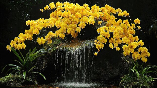 Cascading spray of yellow on oidium orchids