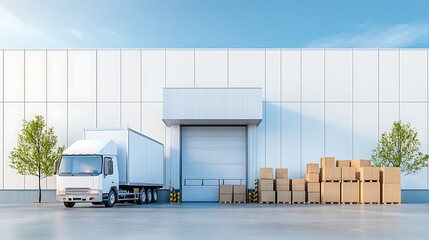 Efficient logistics a modern warehouse with delivery truck and stacked boxes for streamlined supply chain management