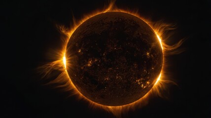 Naklejka premium Sun, Ray, Light, Glow, Radiation, Planet, Space, Universe, Lava, Magma, Radiation, Eclipse, Heat, Sunstroke