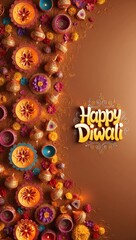 Happy Diwali Light festival greeting card vertical banner. Generative Ai.