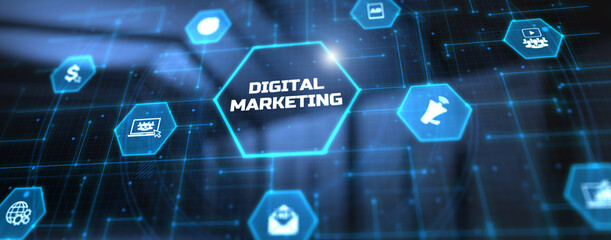 Digital marketing strategy online advertising internet technology concept.