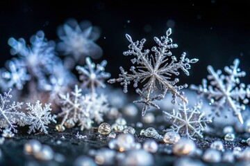 Stunning Snowflakes Falling in Low Light Against Black Background for Winter Aesthetics