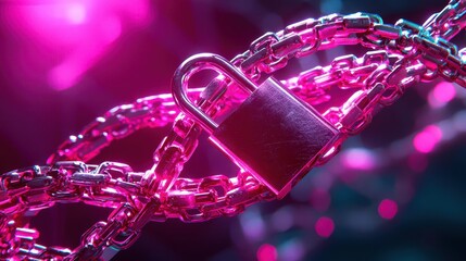An illustration of a DNA strand wrapped in layers of security chains and padlocks, symbolizing genetic data privacy and protection.