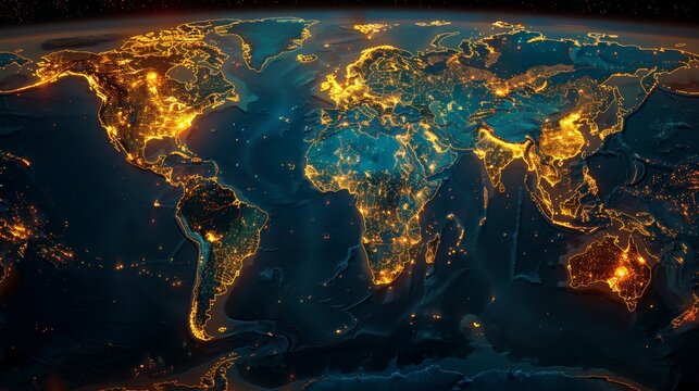 World map with highlighted global hotspots for renewable energy sources