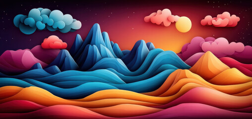 Fototapeta premium Colorful Abstract Mountain Landscape at Sunset