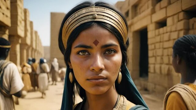 A woman from ancient era standing in a street