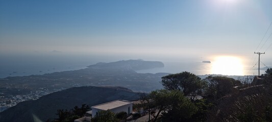 overview of santorini from the prophet elias monestary hight at noon