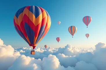 Fototapeta premium Many colorfull hot air balloons in the sky at blue sky with clouds background