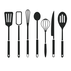 Kitchen Utensils Icon Set with Forks, Spoons, and Knives for Culinary Designs.