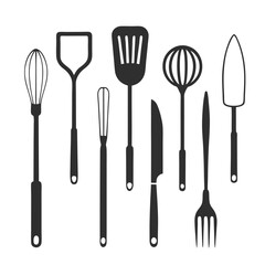 Kitchen Utensils Icon Set with Forks, Spoons, and Knives for Culinary Designs.