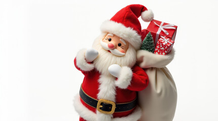 Festive Santa Claus Holding Gift Bag Image - Isolated on White, Christmas Celebrations, Holiday Season Cheer