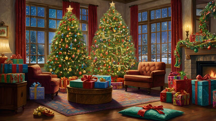 Fototapeta premium christmas tree with presents, ai generated