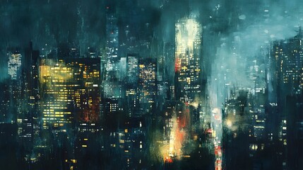 Fototapeta premium Mesmerizing Illuminated Urban Cityscape at Nightfall with Towering Skyscrapers