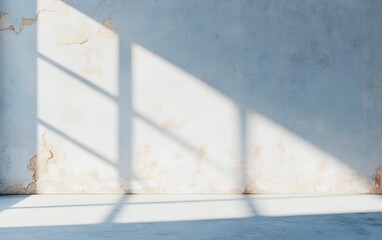 Abstract interior space with sunlight casting shadows on a textured wall.